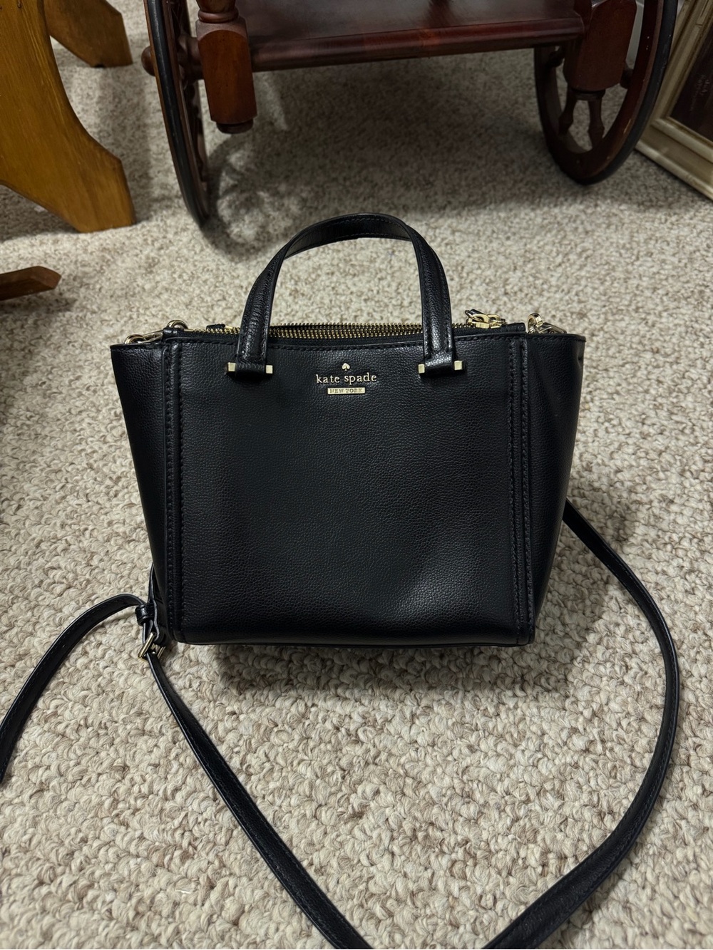 kate spade Black Leather Crossbody Satchel with Gold Hardware